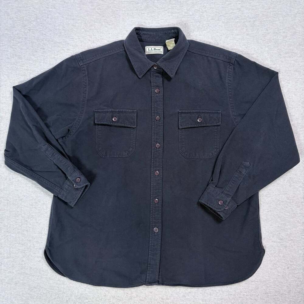 L.L. Bean Chamois Cloth Shirt Regular Size L Navy Blue Long Sleeve Button-Up